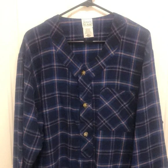 John Blair Mens Blue Flannel Nightshirt Size Medium / Large - Picture 3 of 10